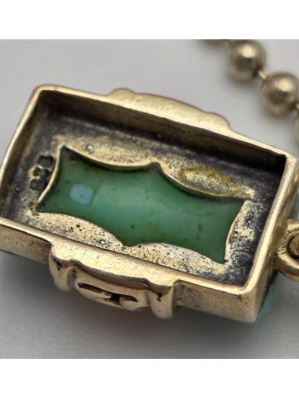 925 Sterling Silver Turquiose Pendant Necklace 24 in Ball Bead Chain Italy - Picture 5 of 10